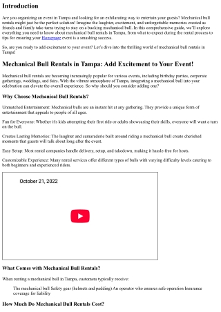 Mechanical Bull Rentals in Tampa: Add Excitement to Your Event!