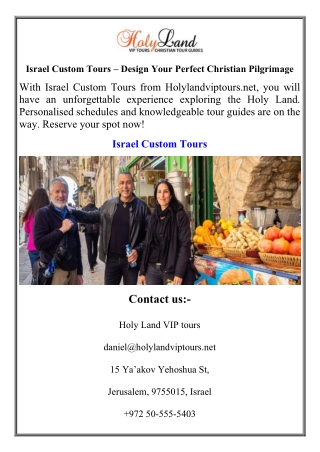 Israel Custom Tours – Design Your Perfect Christian Pilgrimage