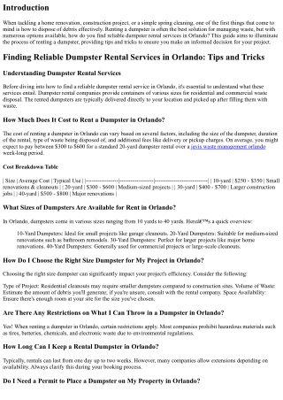 Finding Reliable Dumpster Rental Services in Orlando: Tips and Tricks