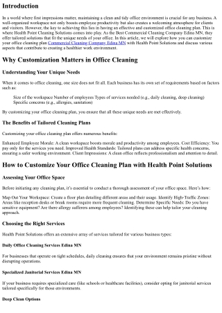 How to Customize Your Office Cleaning Plan with Health Point Solutions