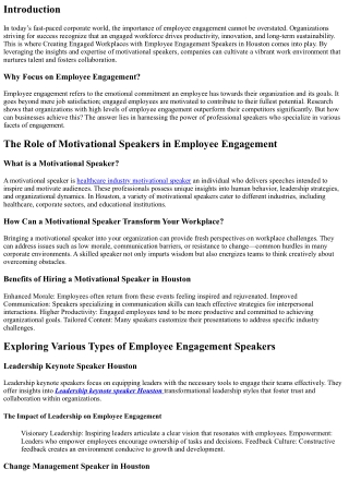 Creating Engaged Workplaces with Employee Engagement Speakers in Houston