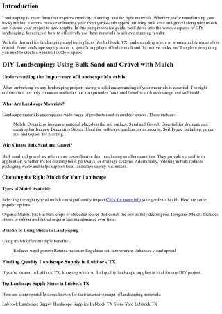 DIY Landscaping: Using Bulk Sand and Gravel with Mulch