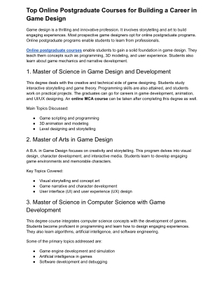 PU Online- Top Online Undergraduate Courses for Building a Career in Game Design
