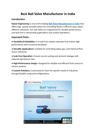 Best Ball Valve Manufacturer in India