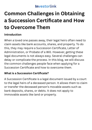 Common Challenges in Obtaining a Succession Certificate and How to Overcome Them Investorlink