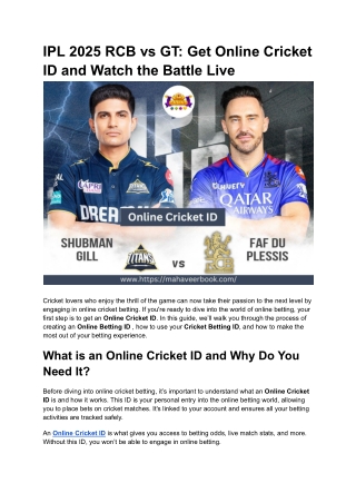 IPL 2025 RCB vs GT_ Get Online Cricket ID and Watch the Battle Live