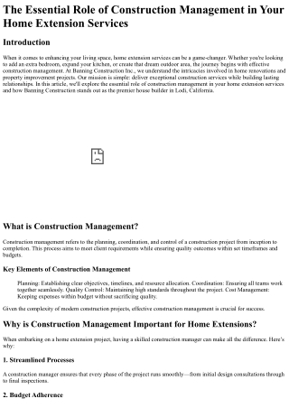 The Essential Role of Construction Management in Your Home Extension Services