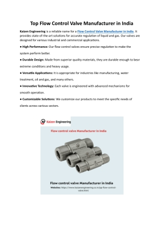 Top Flow Control Valve Manufacturer in India