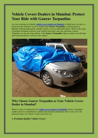 Vehicle Covers Dealers in Mumbai