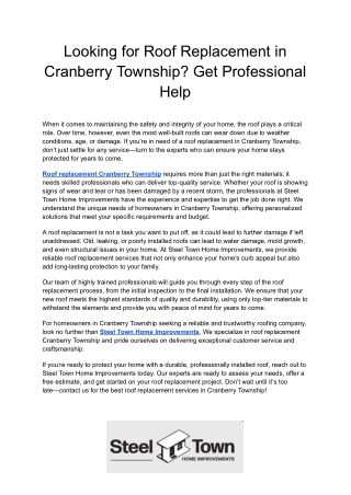 Trusted Experts for Roof Replacement in Cranberry Township