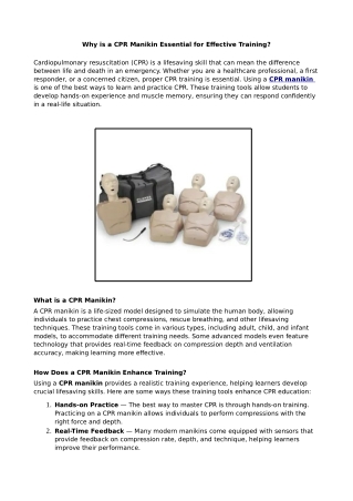 Why is a CPR Manikin Essential for Effective Training?