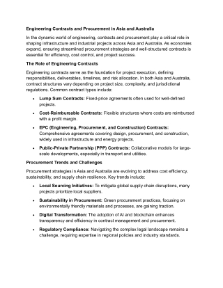 Engineering Contracts and Procurement in Asia and Australia