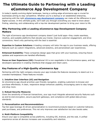 The Ultimate Guide to Partnering with a Leading eCommerce App Development Company
