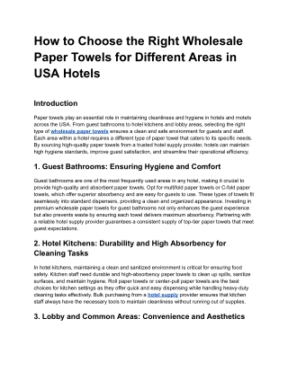 How to Choose the Right Wholesale Paper Towels for Different Areas in USA Hotels