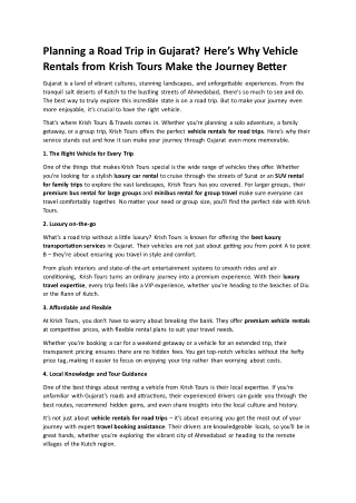 Planning a Road Trip in Gujarat - KRISH TRAVELS