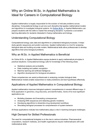 PU Online- Why an Online M.Sc. in Applied Mathematics is Ideal for Careers in Computational Biology