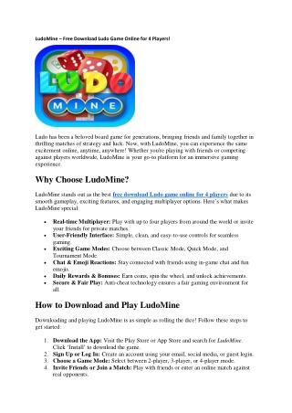 LudoMine – Free Download Ludo Game Online for 4 Players!