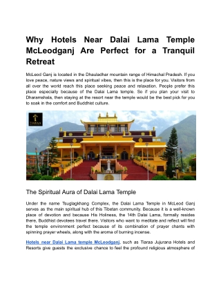 Hotels Near Dalai Lama Temple McLeodganj: Ideal for Tranquil Retreats