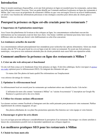 “Comment améliorer la présence en ligne des restaurants à Millau”