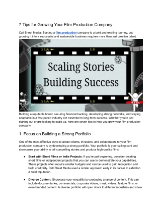 7 Tips for Growing Your Film Production Company