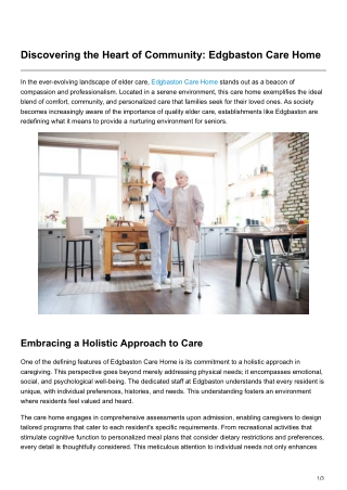 Discovering the Heart of Community Edgbaston Care Home