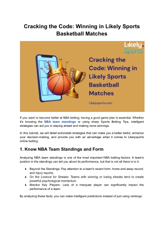 Cracking the Code Winning in Likely Sports Basketball Matches
