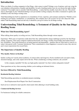 Tidal Remodeling: A Testament of Quality in the San Diego Roofing Scene
