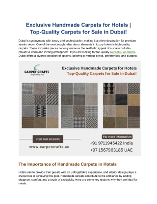 Exclusive Handmade Carpets for Hotels  Top-Quality Carpets for Sale in Dubai!