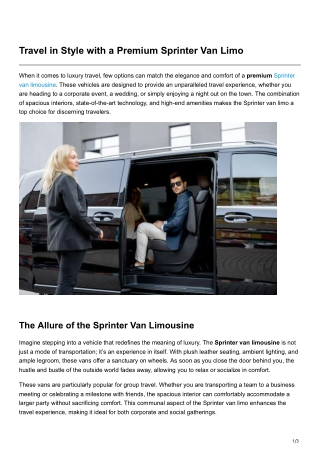 Travel in Style with a Premium Sprinter Van Limo
