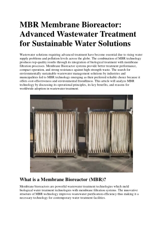 Future of Wastewater Treatment with MBR Membrane Bioreactor in USA