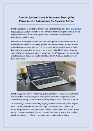 Emotion Systems Unveils Enhanced Descriptive Video Service Automation for Inclusive Media