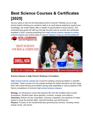 best science courses certificates 2025