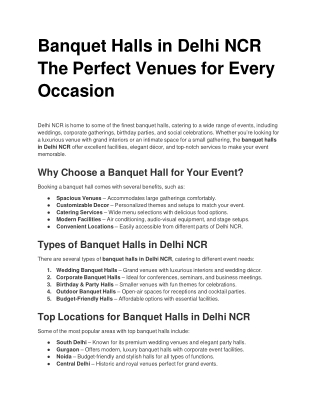 Banquet Halls in Delhi NCR The Perfect Venues for Every Occasion
