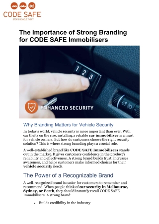 The Importance of Strong Branding for CODE SAFE Immobilisers