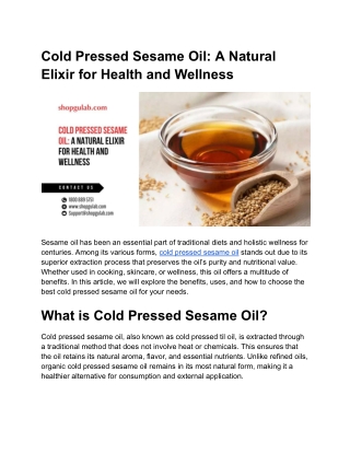 Cold Pressed Sesame Oil_ A Natural Elixir for Health and Wellness