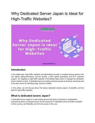 Why Dedicated Server Japan is Ideal for High -Traffic Websites - Hostinc