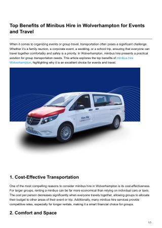 Top Benefits of Minibus Hire in Wolverhampton for Events and Travel