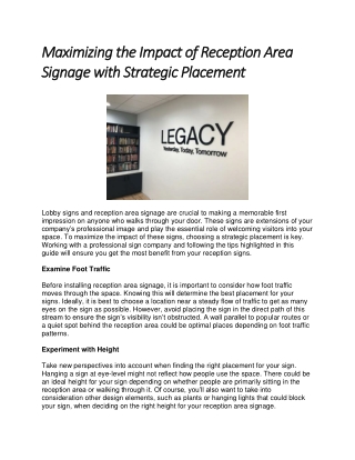 Maximizing the Impact of Reception Area Signage with Strategic Placement