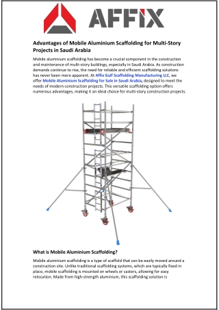 Advantages of Mobile Aluminium Scaffolding for Multi-Story Projects in Saudi Arabia