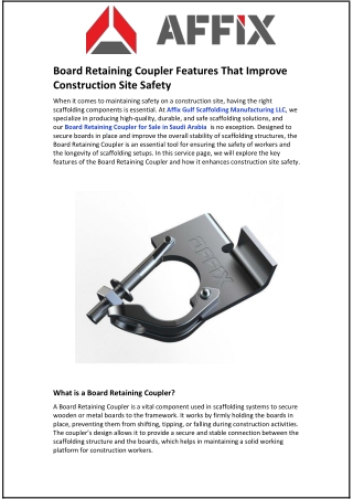 Board Retaining Coupler Features That Improve Construction Site Safety