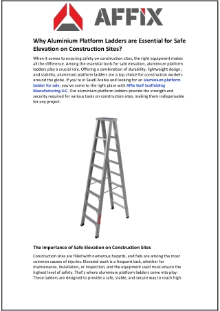 Why Aluminium Platform Ladders are Essential for Safe Elevation on Construction Sites