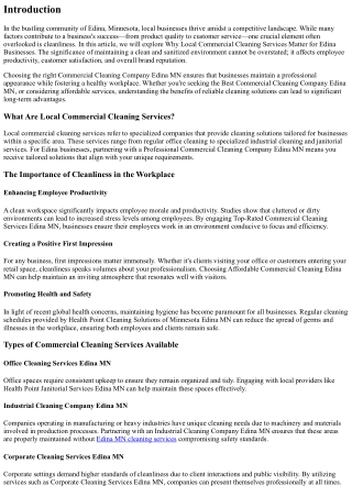 Why Local Commercial Cleaning Services Matter for Edina Businesses