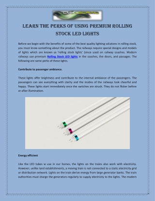Learn the Perks of Using Premium Rolling Stock LED Lights