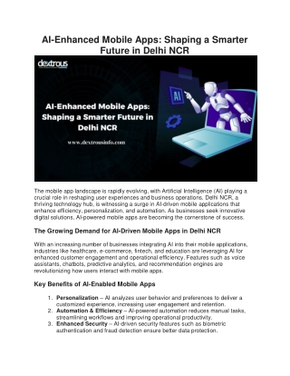 AI-Enhanced Mobile Apps: Shaping a Smarter Future in Delhi NCR