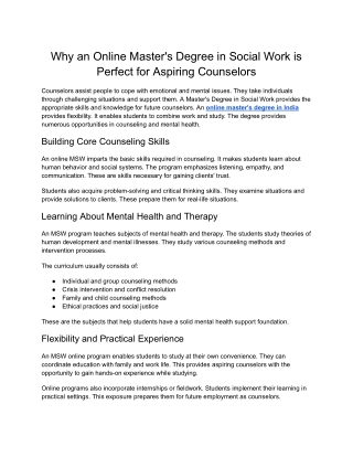 PU Online- Why an Online Master Degree in Social Work is Perfect for Aspiring Counselors