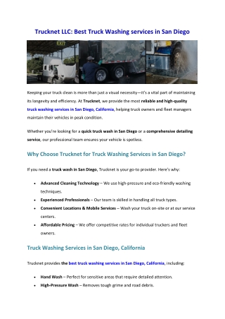 Best Truck Washing services in San Diego