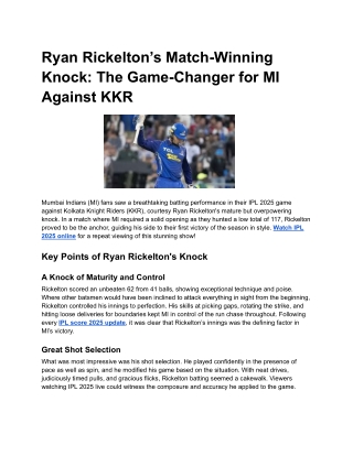 Ryan Rickelton’s Match-Winning Knock_ The Game-Changer for MI Against KKR