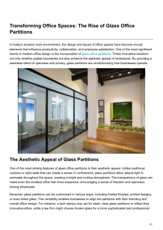 Transforming Office Spaces The Rise of Glass Office Partitions