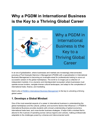 Why a PGDM in International Business is the Key to a Thriving Global Career