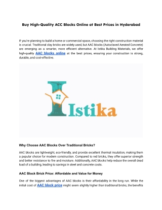 Buy High-Quality ACC Blocks Online at Best Prices in Hyderabad